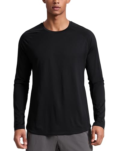 Men's Medium Black Quick Dry Long Sleeve Workout Shirt - Breathable Active Top
