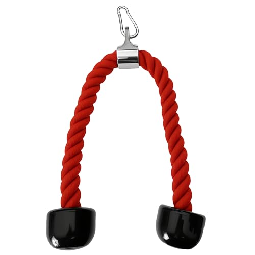 27 Inch Tricep Rope Attachment for Cable Machines – Anti-Slip Nylon Handle, Black/Red