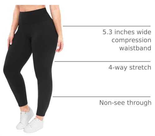 Plus Size High Waisted Leggings with Pockets for Women - Black 3X-Large A-1#Black