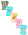 Children's Place Girls' Short Sleeve Graphic T-Shirts 5-Pack Medium Bow Heart Candy Bear Food Capybara