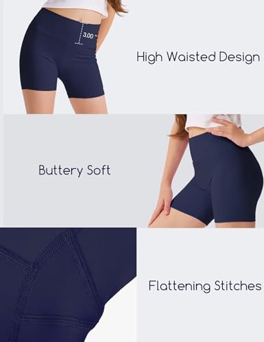 Girls Bike Shorts 5 Pack High Waisted Athletic Shorts for Kids & Teens - Large / Black, Light Gray, Navy, Pink, Light Blue