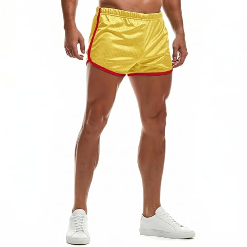 Men's Mesh Running Shorts 3 Inch Quick Dry Athletic Gym Shorts - Large / Yellow