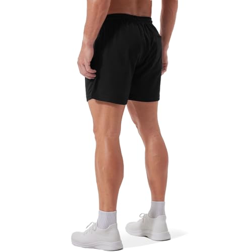 Mens Cotton Sweat Shorts 5 Inch Workout Gym Athletic Shorts with Pockets - Large / Black