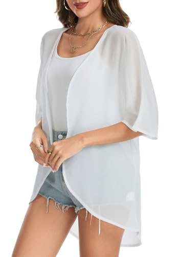 Dimur Beach Vacation Kimono Cover Up for Women Puff Sleeve Loose Fit Casual Blouse