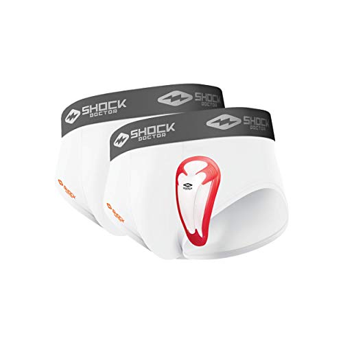 Shock Doctor Core 2-Pack Youth Briefs with BioFlex Cup for Sports Support - XX-Small White