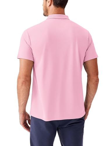 PINSPARK Men's Short Sleeve Golf Polo Shirt - Large Dark Pink Slim Fit Quick Dry