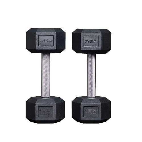 17.5 lb Pair Rubber Hex Dumbbells - Low Odor, Fully Knurled Handles for Strength Training