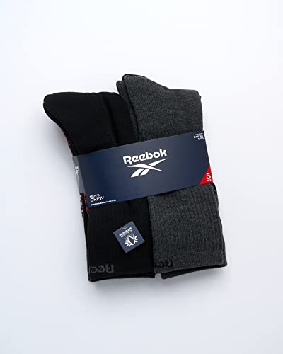 Reebok Mens Crew Socks - Moisture Wicking Athletic Cushioned Socks 6-12.5 Grey/Black