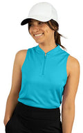 Women’s Sleeveless Golf Polo Shirt with Zipper - Large Algiers Blue, Quick Dry