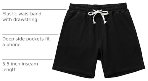 Men's Cotton Sweat Shorts with Pockets - 5.5 Inch Inseam, Large Black