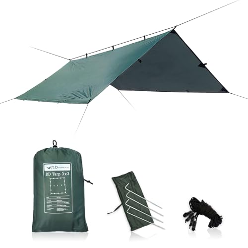 3x3 Waterproof Tarp for Camping & Outdoor Use - Olive Green 10ft x 10ft
