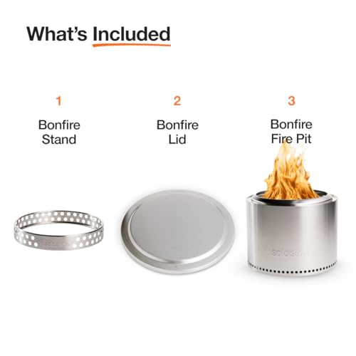 Solo Stove Bonfire Essential Bundle - 19.5-Inch Smokeless Fire Pit with Stand and Lid - Silver