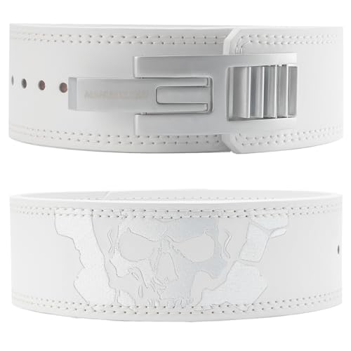 4-Inch Lever Weightlifting Belt with Heavy Duty Buckle - White, Size L
