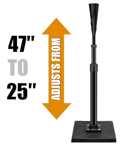 Portable Adjustable Baseball & Softball Batting Tee - Black, 25-47 Inches