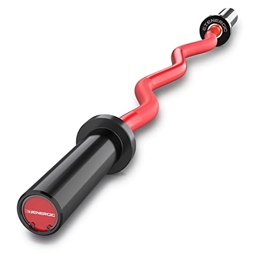 47-Inch Solid Steel Olympic Curl Bar - 700LB Capacity, Red & Black