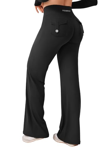 YEOREO CoreFlex Straight Leg Cargo Yoga Pants with Pockets - 31.5-Inch Inseam, Medium, Black