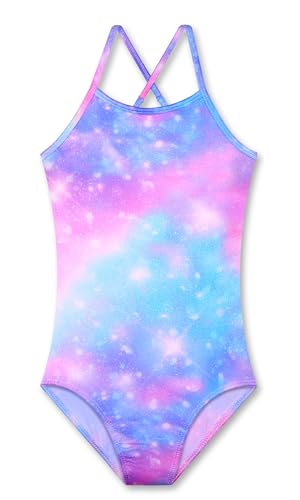 Girls' Swimwear One-Piece Bathing Suit - Cross-Back Adjustable Straps - Purple Heart/Tie Dye Blue Purple, 2-3T
