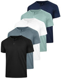 Men's Henley Shirt 5 Pack - Moisture Wicking Breathable Short Sleeve Basic T-Shirts