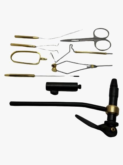 Fly Tying Standard Tool Kit with Rotating Crown Vise and 9 Tools