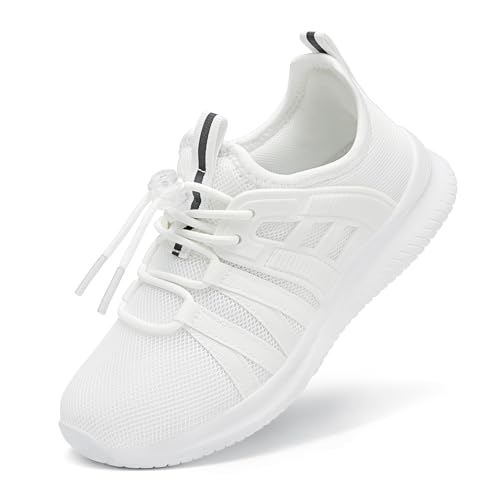 Kids Sneakers Lightweight Breathable Tennis Running School Shoes - Little Kid, All White