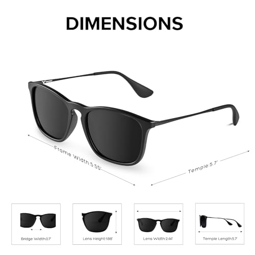 Polarized Sunglasses for Men Women - Black Frame with Metal Temples