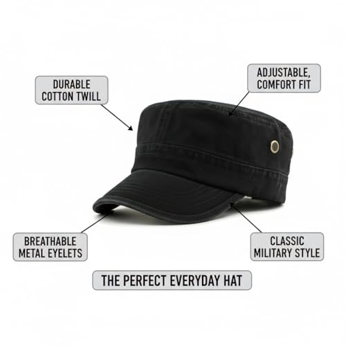 Army Cadet Cap for Men & Women Military Flat Top Baseball Hat Black
