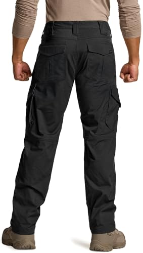 CQR Men's Black Flex Ripstop Tactical Cargo Pants 38W x 36L Water-Resistant