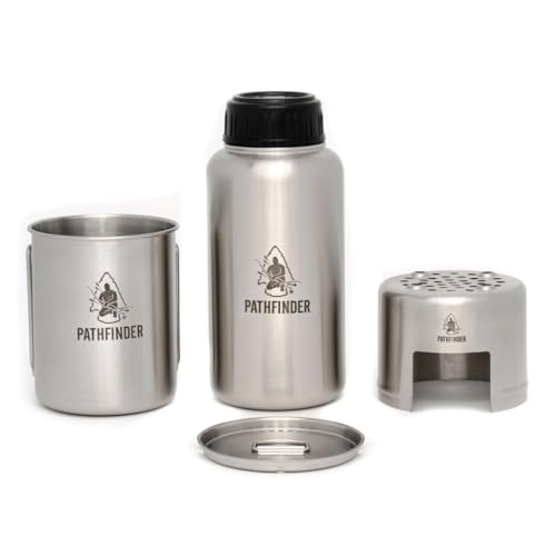 32oz Stainless Steel Water Bottle with Cup & Stove Set for Camping
