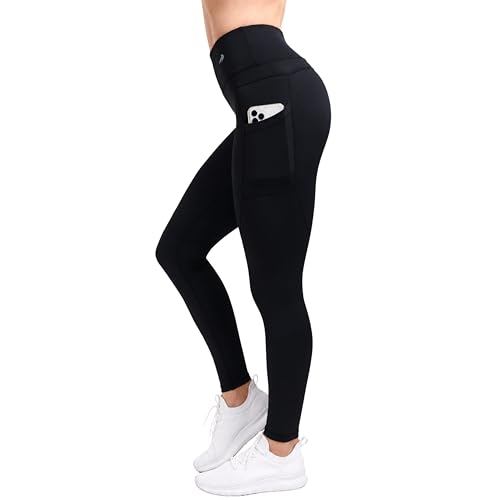 CompressionZ Women's High Waisted Compression Leggings with Pockets - Black, Large