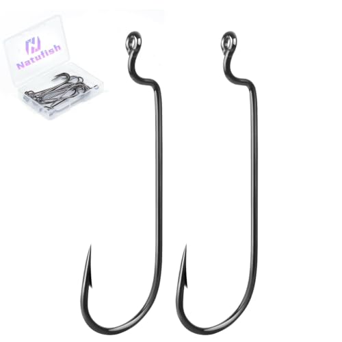 EWG Worm Hooks 3/0 50 Pieces Weedless Bass Fishing Hooks - Strong & Durable