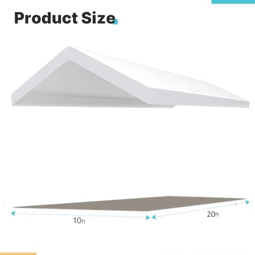 10' x 20' White Waterproof Carport Canopy Cover - Replacement Top with Bungees