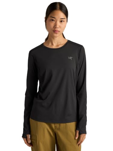 Women's Sunna Crew LS Shirt - Black, Small, UPF 50+ Recycled Polyester