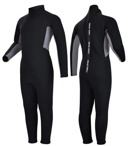 Kids 3mm Neoprene Wetsuit Fullsuit for Girls Boys - Gray, Medium