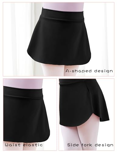 Girls Kids Pull-On Ballet Skirt for 9-11 Years - Black Elastic Short Dance Skirt