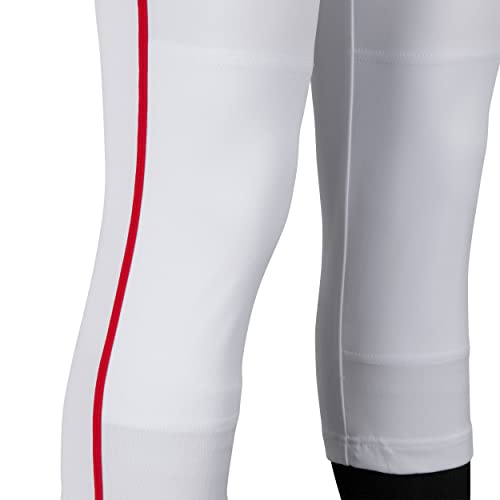Girls Softball Pants with Braid - Large White & Scarlet Pipe, Low-Rise