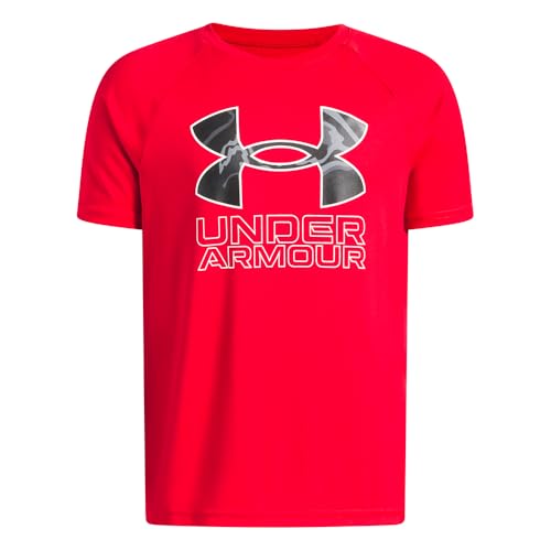 Kids Tech Hybrid Print Short Sleeve T-Shirt - Medium, Red & White