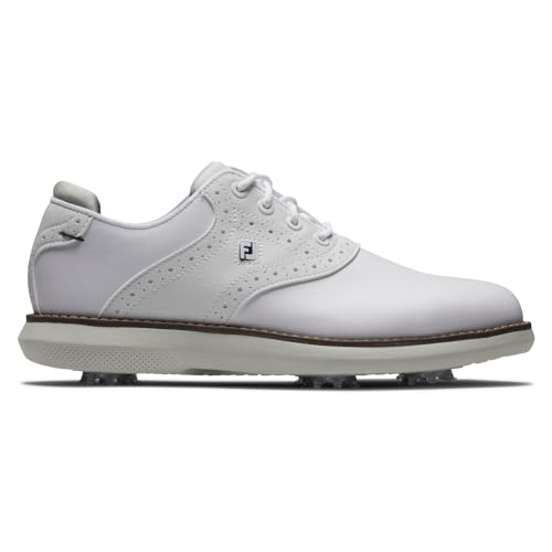 FootJoy Golf Juniors Traditions Shoes - White/White, 5 Big Kid