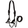 Medium Black Leather Livestock Halter for Showing and Handling - Adjustable Cow Calf Halter with 36" Lead