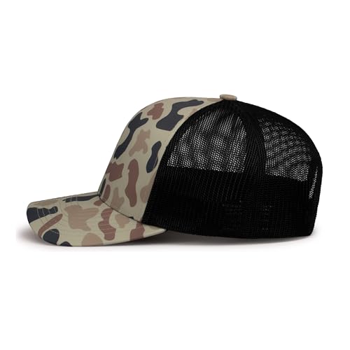 Unisex Duck Camo Trucker Snapback Cap - Mid-Profile Adjustable Hat, Canyon/Lt Charcoal