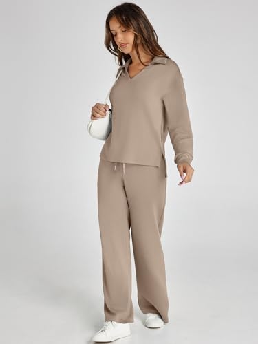 Women's Casual 2 Piece Sweatsuit Set - Camel Medium