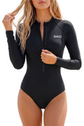 Daci Women Long Sleeve Swimsuit Rash Guard with Built-in Bra UPF 50+ - Medium Black