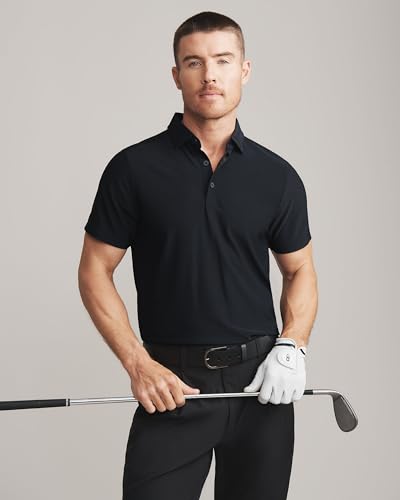 Rhone Men's Regatta Pique Polo - Small Black, Anti-Odor Moisture-Wicking Golf Shirt