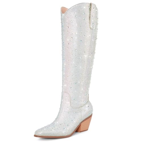 RONILURN Rhinestone Cowboy Boots Women Sparkly Ankle Cowgirl Boots - Multicolor, Knee High