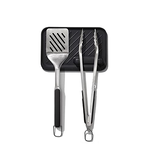 OXO 3-Piece Grilling Tool Set with Tongs Turner & Rest - Stainless Steel