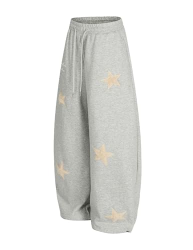 Aelfric Eden X-Small Grey Star Applique Baggy Sweatpants Wide Leg Casual Trousers