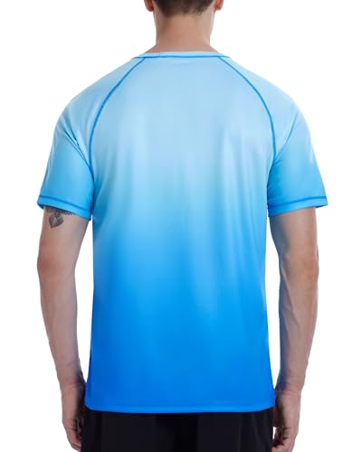 Roadbox Men's UV Sun Protection Rash Guard Short Sleeve Blue Gradient Large