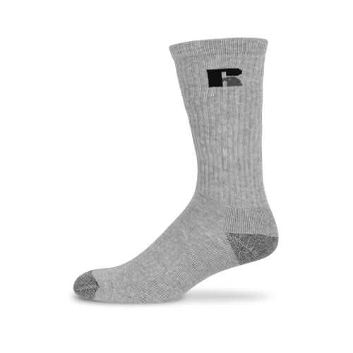 Medium Light Grey White Crew Socks 6-Pack - Moisture-Wicking Cushioned Support