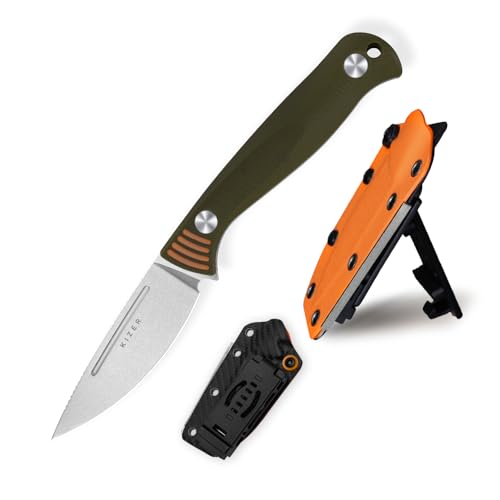 Kizer Evenki1 Fixed Blade Knife with Sharpener - Orange & Green / 3"