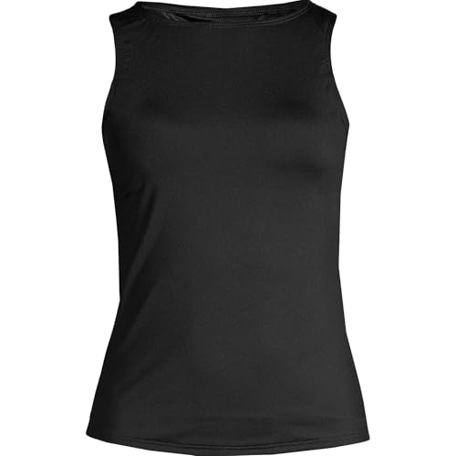 Lands' End Women's High Neck UPF 50 Black Tankini Top - Modest Swimwear
