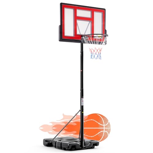 DUMOS 10FT Adjustable Portable Basketball Hoop with 44-inch Shatterproof Backboard, Fillable Base & Wheels - Red & Black, Indoor/Outdoor